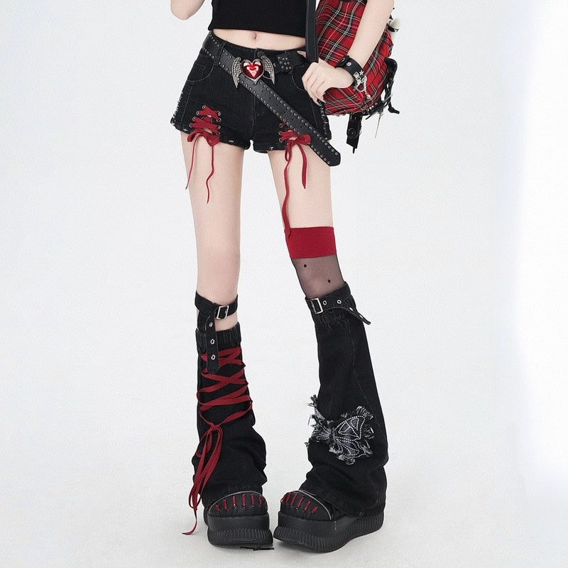 Soft Asian Aesthetic Straps Low Waist Denim Shorts