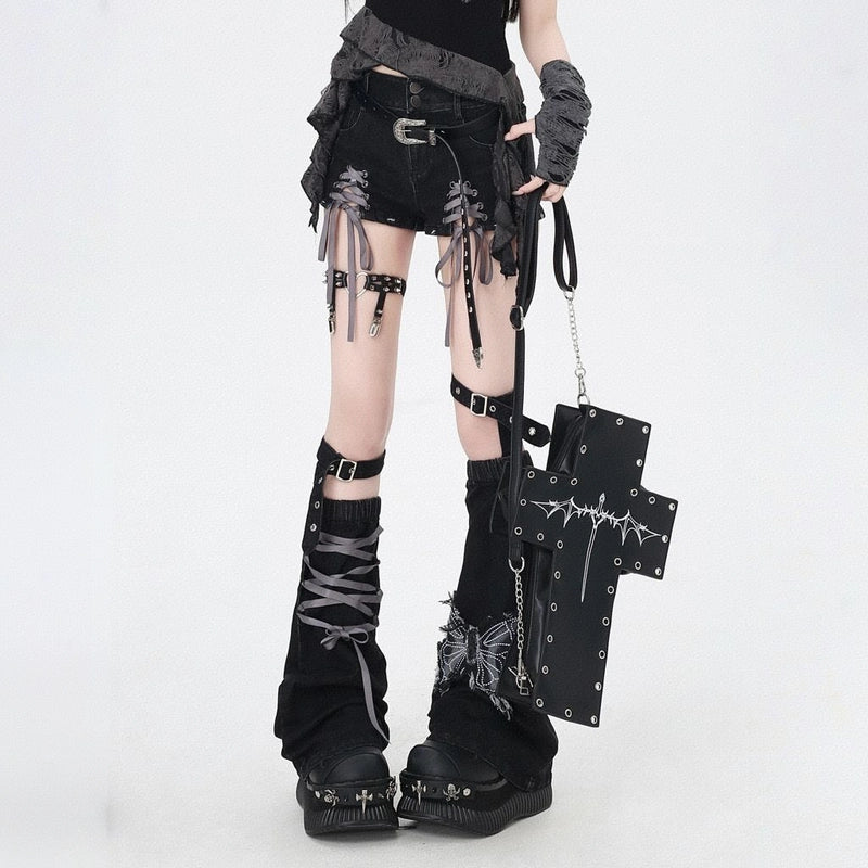 Soft Asian Aesthetic Straps Low Waist Denim Shorts