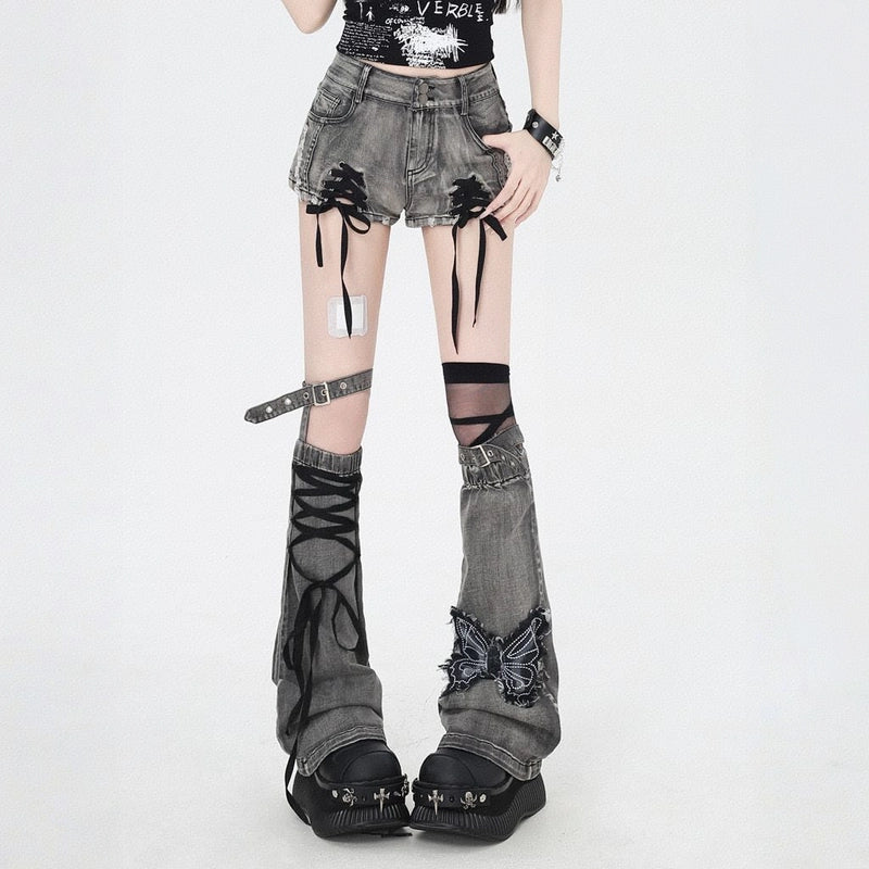 Soft Asian Aesthetic Straps Low Waist Denim Shorts
