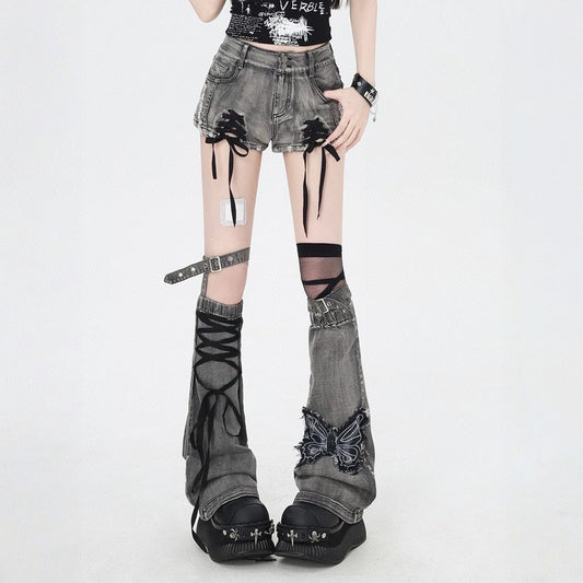 Soft Asian Aesthetic Straps Low Waist Denim Shorts
