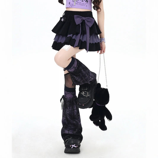 Soft Asian Style Black and Purple Bow Cake Skirt