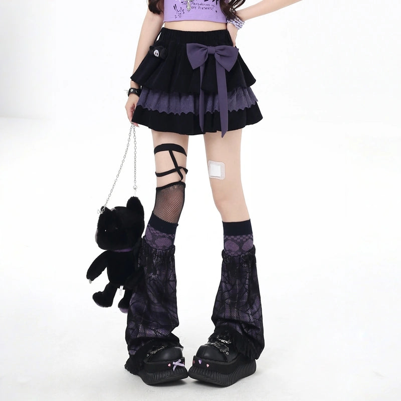 Soft Asian Style Black and Purple Bow Cake Skirt