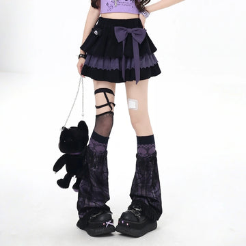 Soft Asian Style Black and Purple Bow Cake Skirt