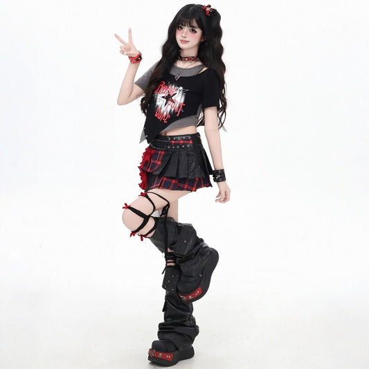 Soft Asian Style Contrast Color Fake Two-Piece T-shirt