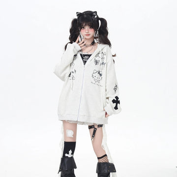 Soft Asian Style Hello Kitty Print Hooded Coat