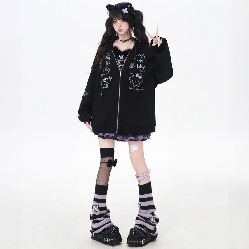 Soft Asian Style Hello Kitty Print Hooded Coat