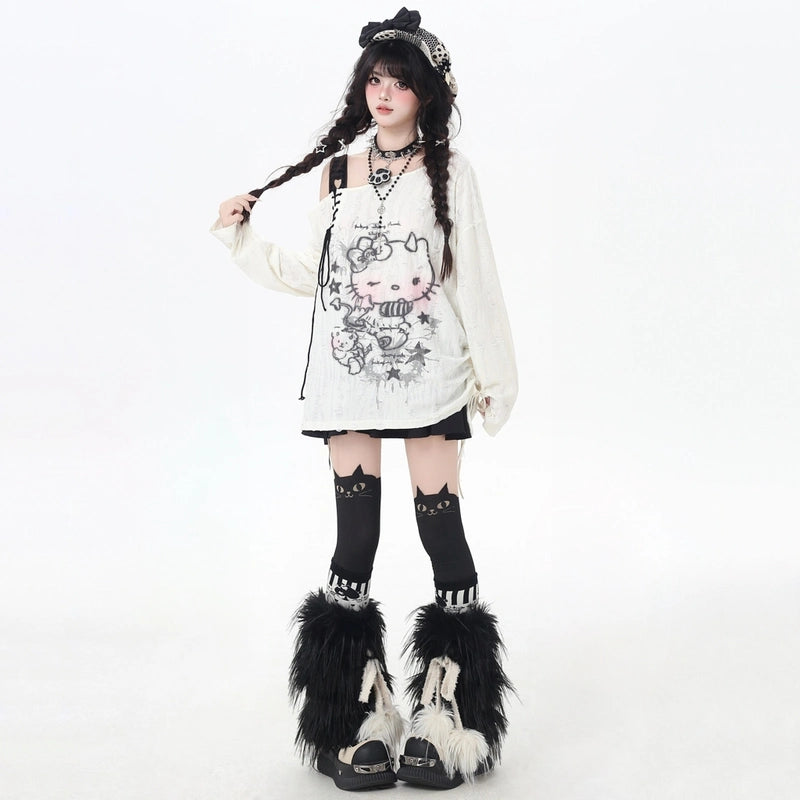 Soft Asian Style Hello Kitty Printed Long-Sleeved T-shirt