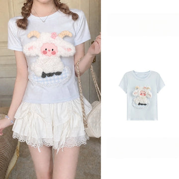 Soft Kawaii Sheep Fleece T-Shirt