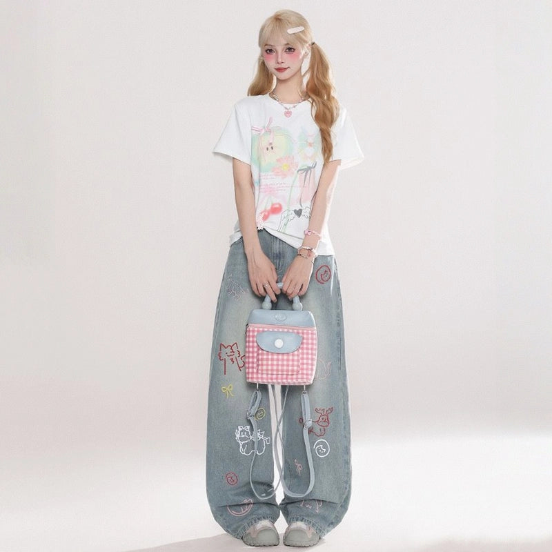 Summer American Retro Cartoon Embroidered Jeans