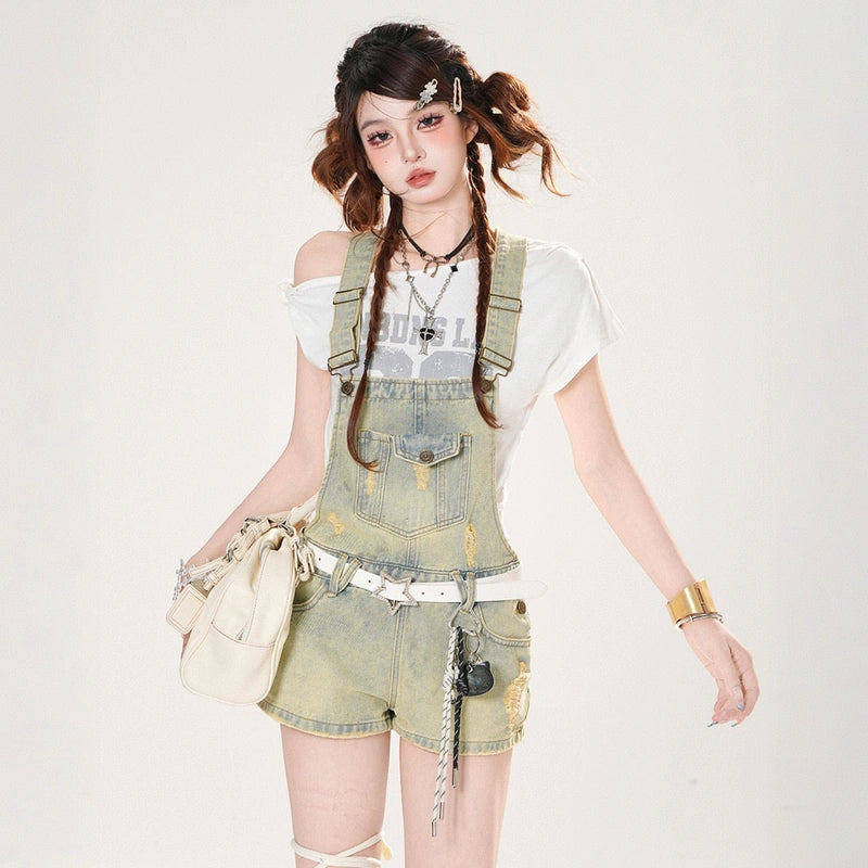 Summer American Style Blue Loose Denim Overalls