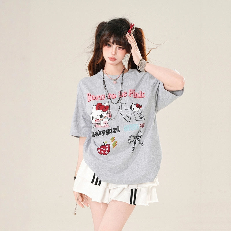Summer American Style Hello Kitty Printed Short-sleeved T-shirt