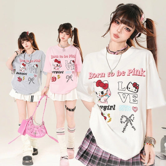 Summer American Style Hello Kitty Printed Short-sleeved T-shirt