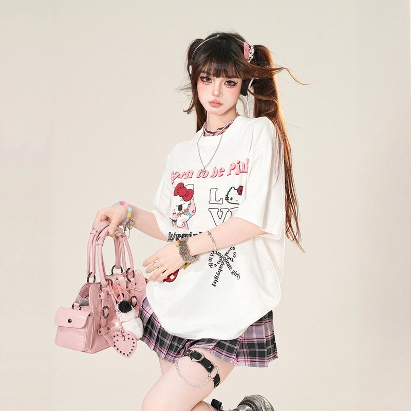 Summer American Style Hello Kitty Printed Short-sleeved T-shirt