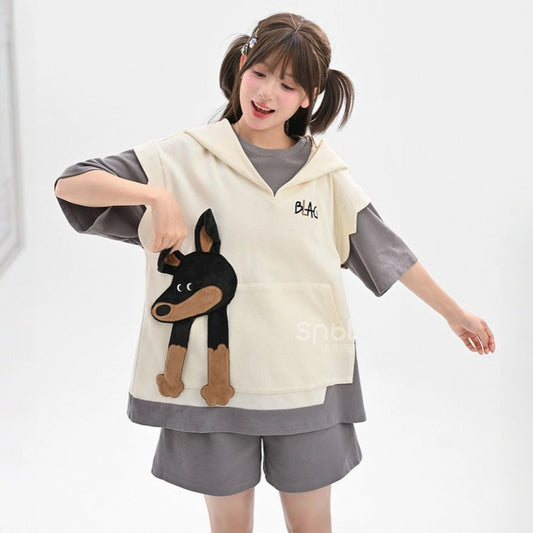 Summer Cartoon Doberman 3D Embroidery Decorative T-shirt