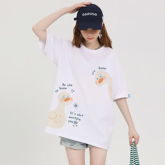 Summer Cute Girl Ctyle Cartoon Duck Print T-shirt