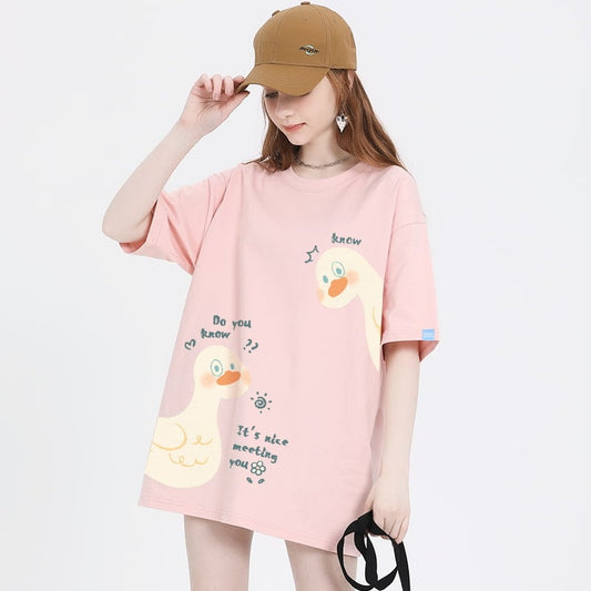 Summer Cute Girl Ctyle Cartoon Duck Print T-shirt