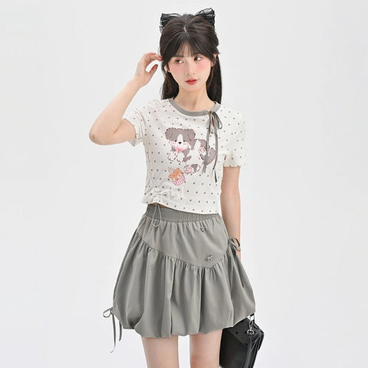 Summer Cute Puppy Print Short T-shirt