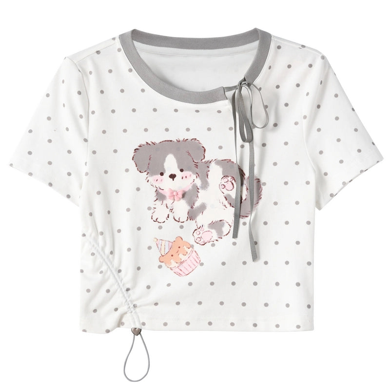 Summer Cute Puppy Print Short T-shirt