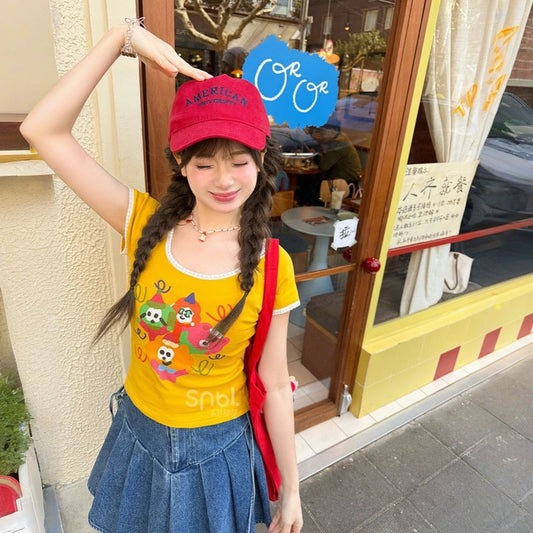Summer Dopamine Style Yellow Lace T-shirt