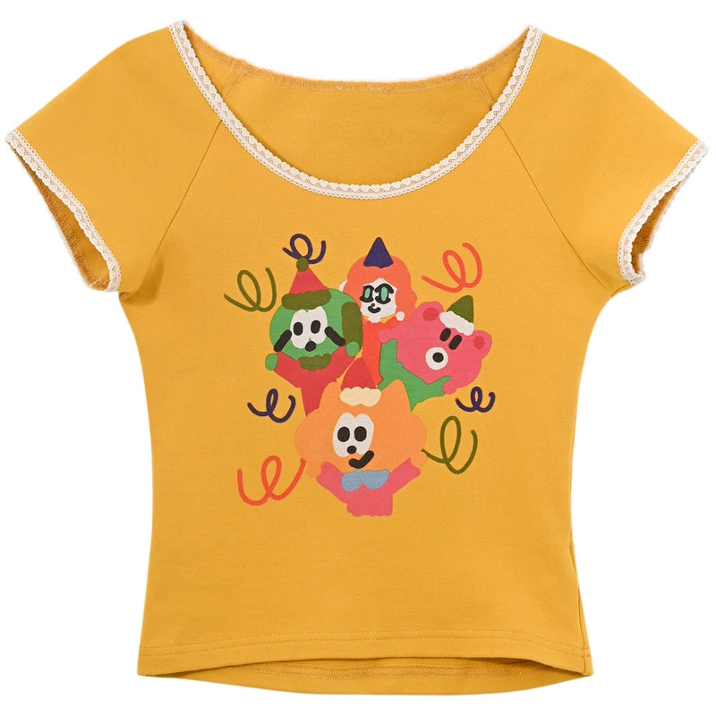 Summer Dopamine Style Yellow Lace T-shirt