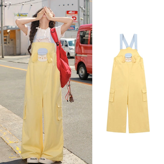 Summer Dopamine Style Yellow Loose Overalls
