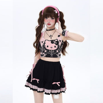 Summer Gothic Style Hello Kitty Print Suspender