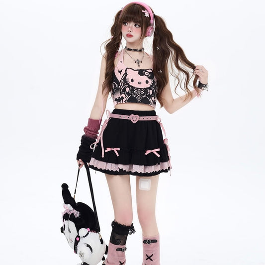 Summer Gothic Style Hello Kitty Print Suspender