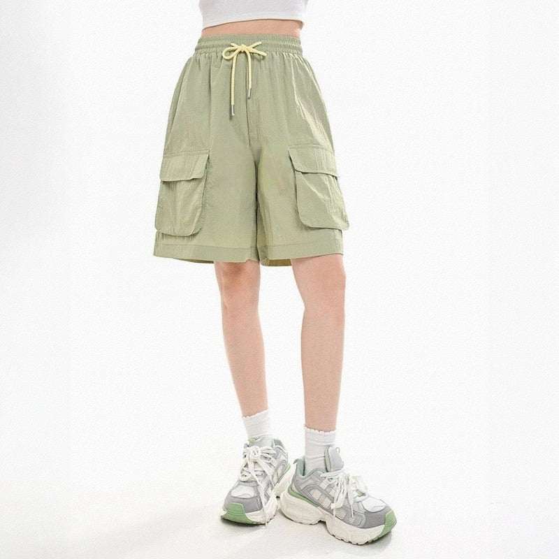 Summer Green Solid Color High Waist Work Shorts
