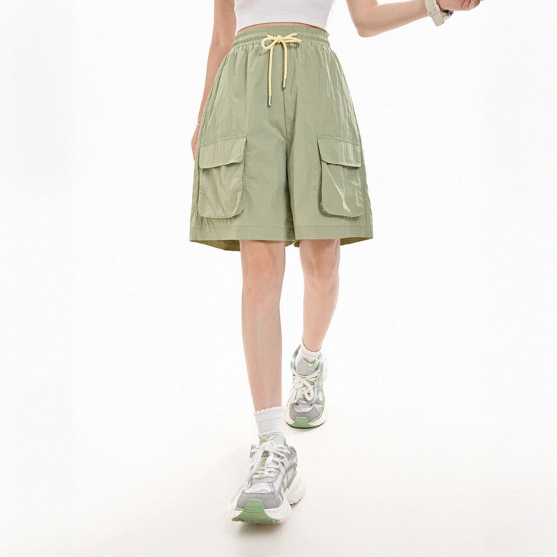 Summer Green Solid Color High Waist Work Shorts