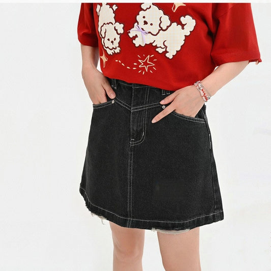 Summer Retro Style Blue Denim Short Skirt