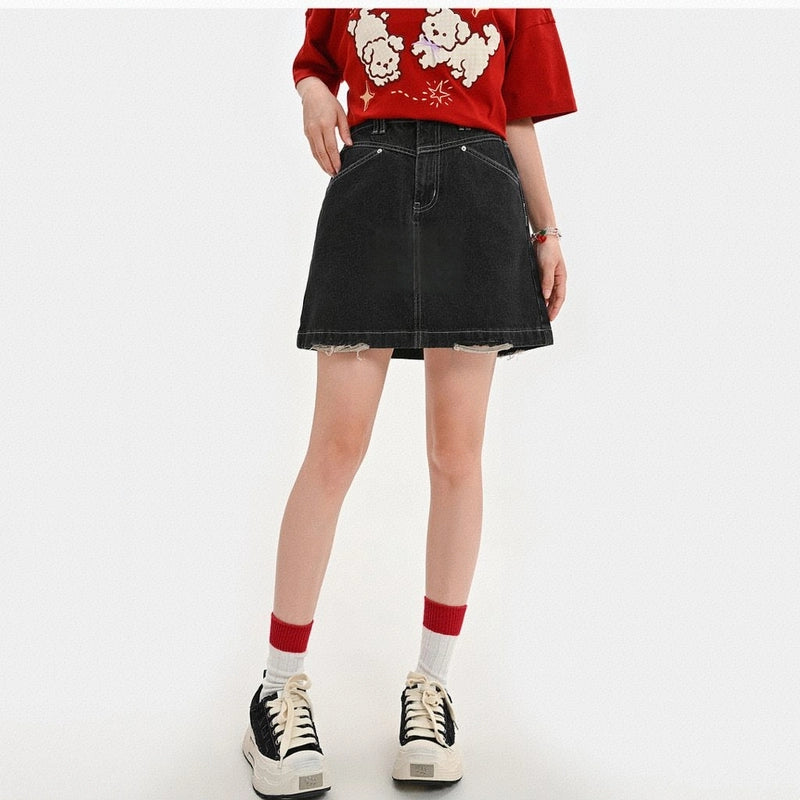 Summer Retro Style Blue Denim Short Skirt