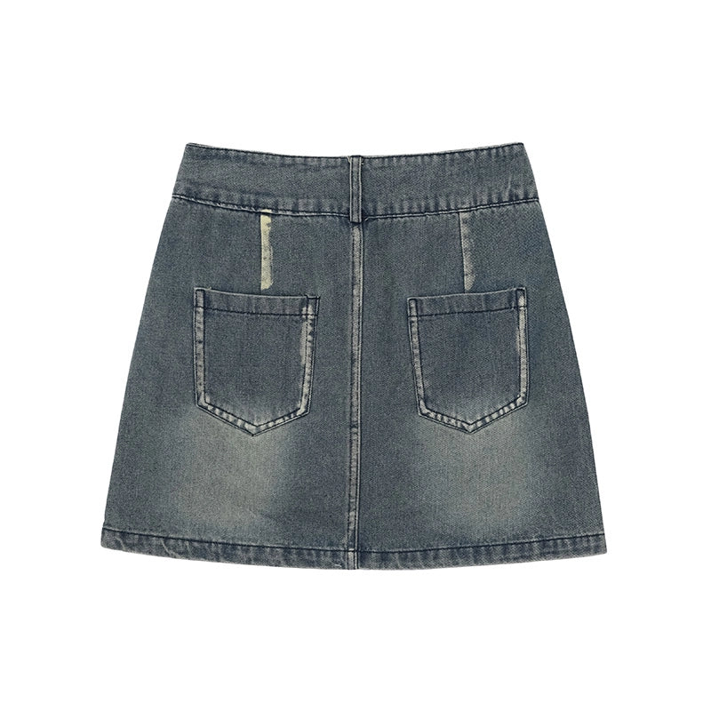 Summer Retro Style Blue High Waist Jeans Skirt