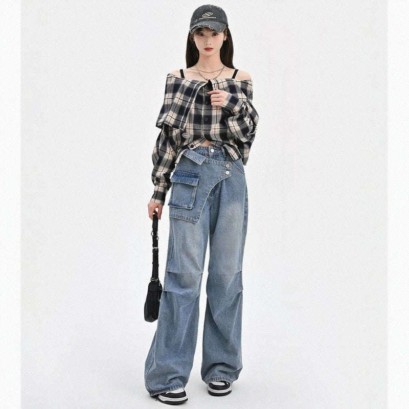 Summer Retro Style Blue Versatile Wide-leg Jeans