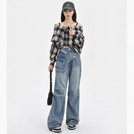 Summer Retro Style Blue Versatile Wide-leg Jeans
