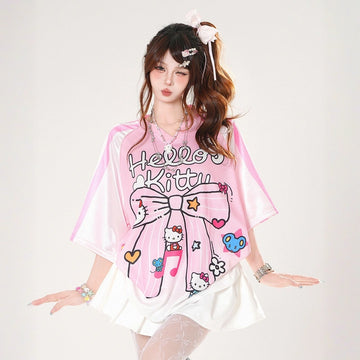 Summer Sweet American Style Pink Hello Kitty Printed T-shirt