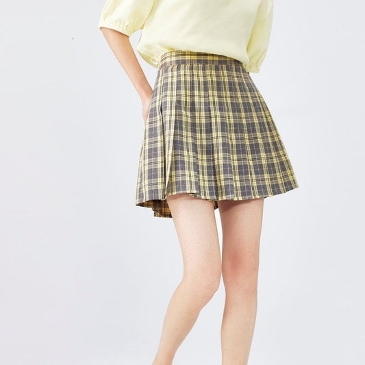 Summer Sweet College Style JK Plaid Pleated Skirt