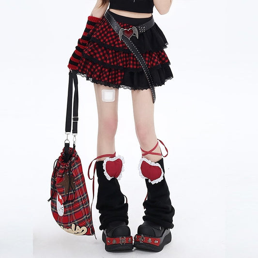 Summer Sweet Cool Girl Style Plaid Patchwork Cake Skirt