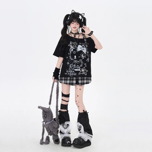 Summer Sweet Cool Style Black White Hello Kitty Print T-shirt
