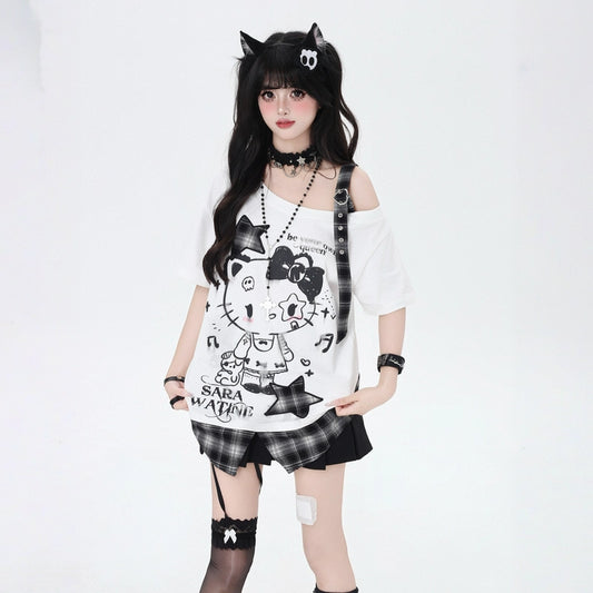 Summer Sweet Cool Style Black White Hello Kitty Print T-shirt