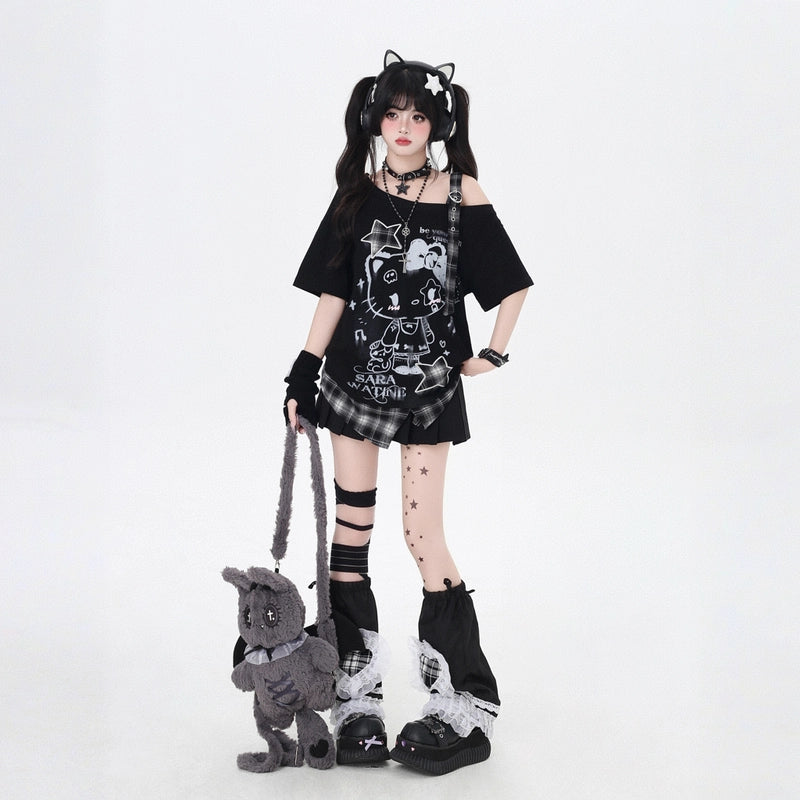 Summer Sweet Cool Style Black White Hello Kitty Print T-shirt
