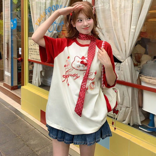 Summer Sweet Dopamine Style Color-Blocked T-shirt