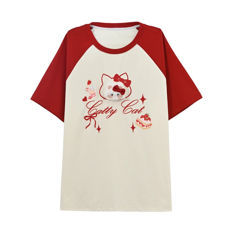 Summer Sweet Dopamine Style Color-Blocked T-shirt