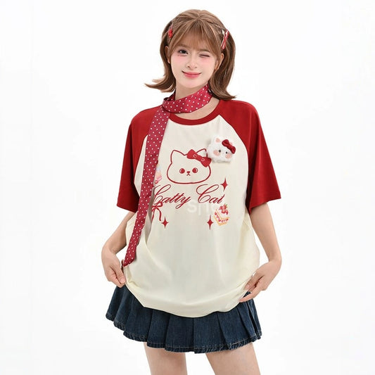 Summer Sweet Dopamine Style Color-Blocked T-shirt