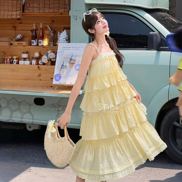 Summer Sweet Dopamine Style Yellow Cake Skirt