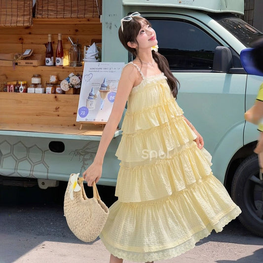 Summer Sweet Dopamine Style Yellow Cake Skirt