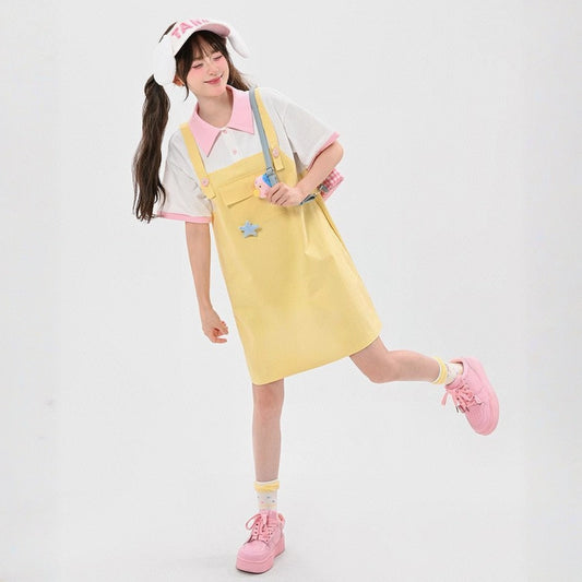 Summer Sweet Dopamine Style Yellow Short-sleeved Dress