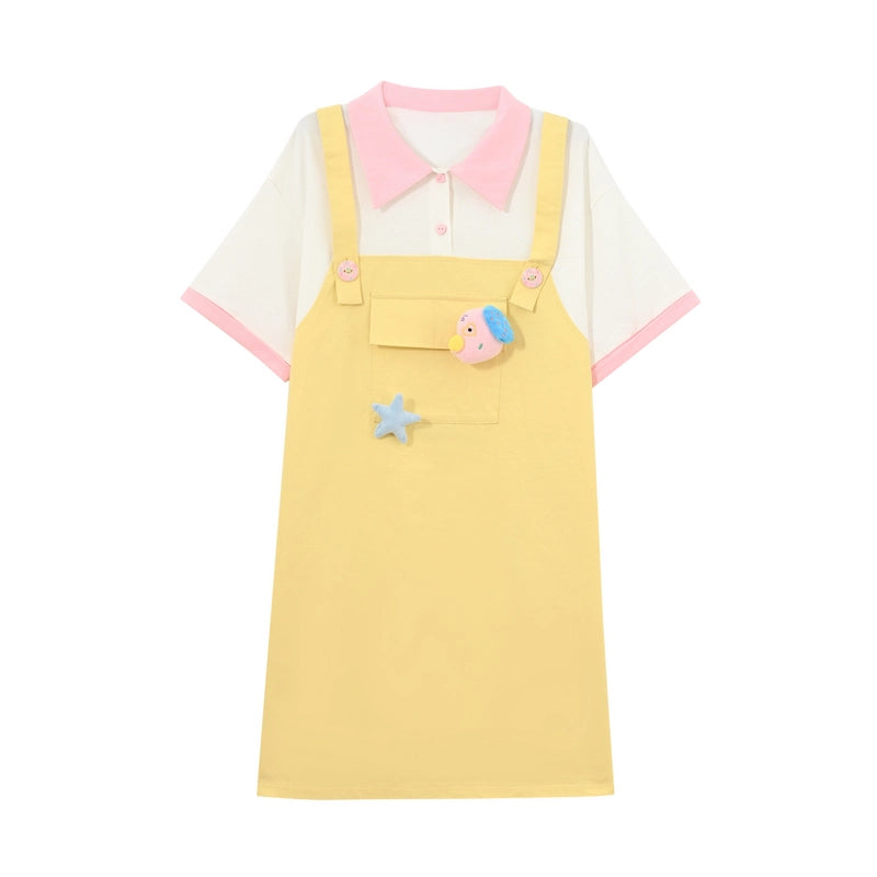 Summer Sweet Dopamine Style Yellow Short-sleeved Dress