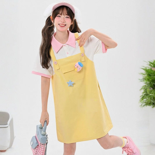 Summer Sweet Dopamine Style Yellow Short-sleeved Dress