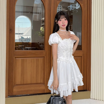 Summer Sweet French White Puff Sleeve Dress