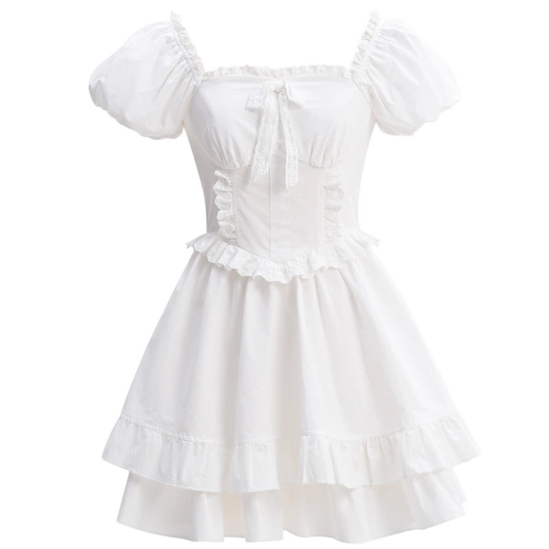 Summer Sweet French White Puff Sleeve Dress
